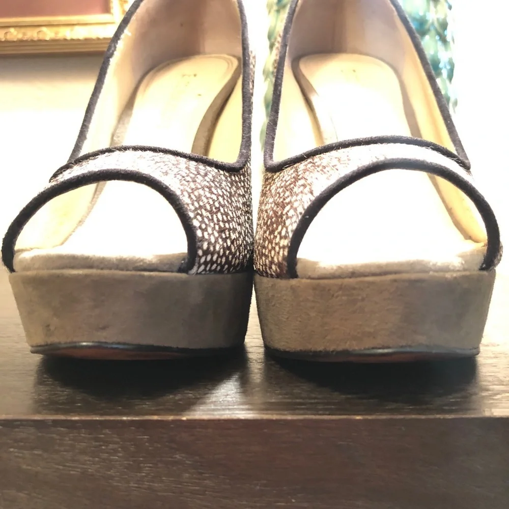 Enzo Angiolini Calf Hair Suede Platform Peep Toe Pumps - Picture 8 of 8
